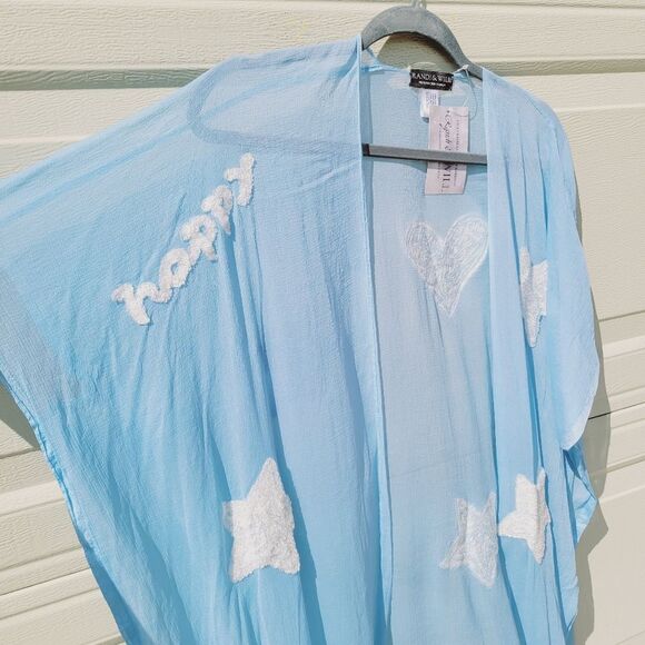 Randi & Will hearts stars sky blue kaftan coverup NWT - Picture 3 of 11